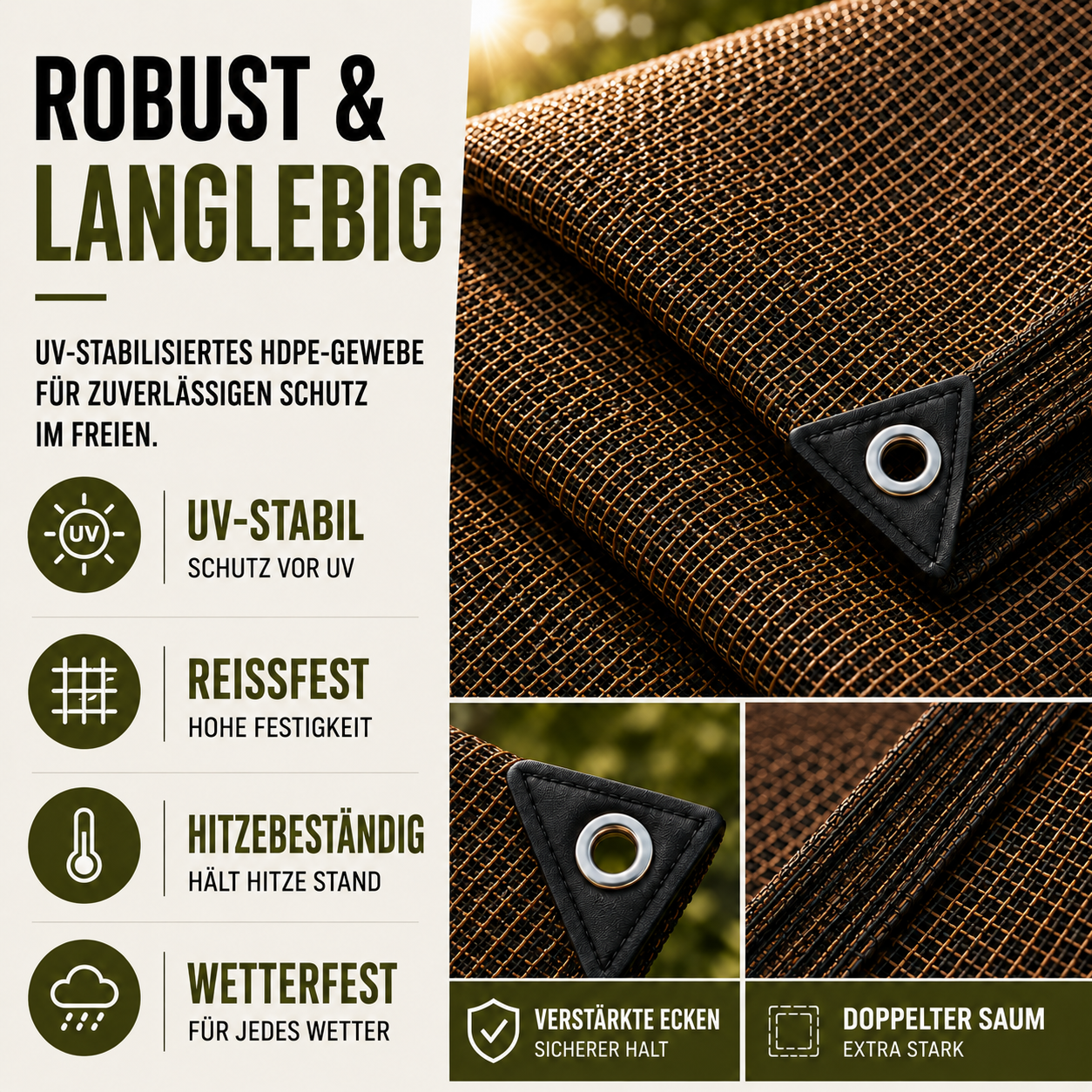 Sonnensegel atmungsaktiv für Terrasse Garten Camping – Bild 5