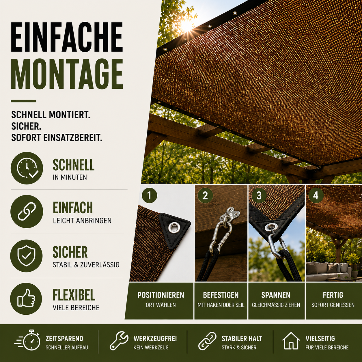 Sonnensegel atmungsaktiv für Terrasse Garten Camping – Bild 8