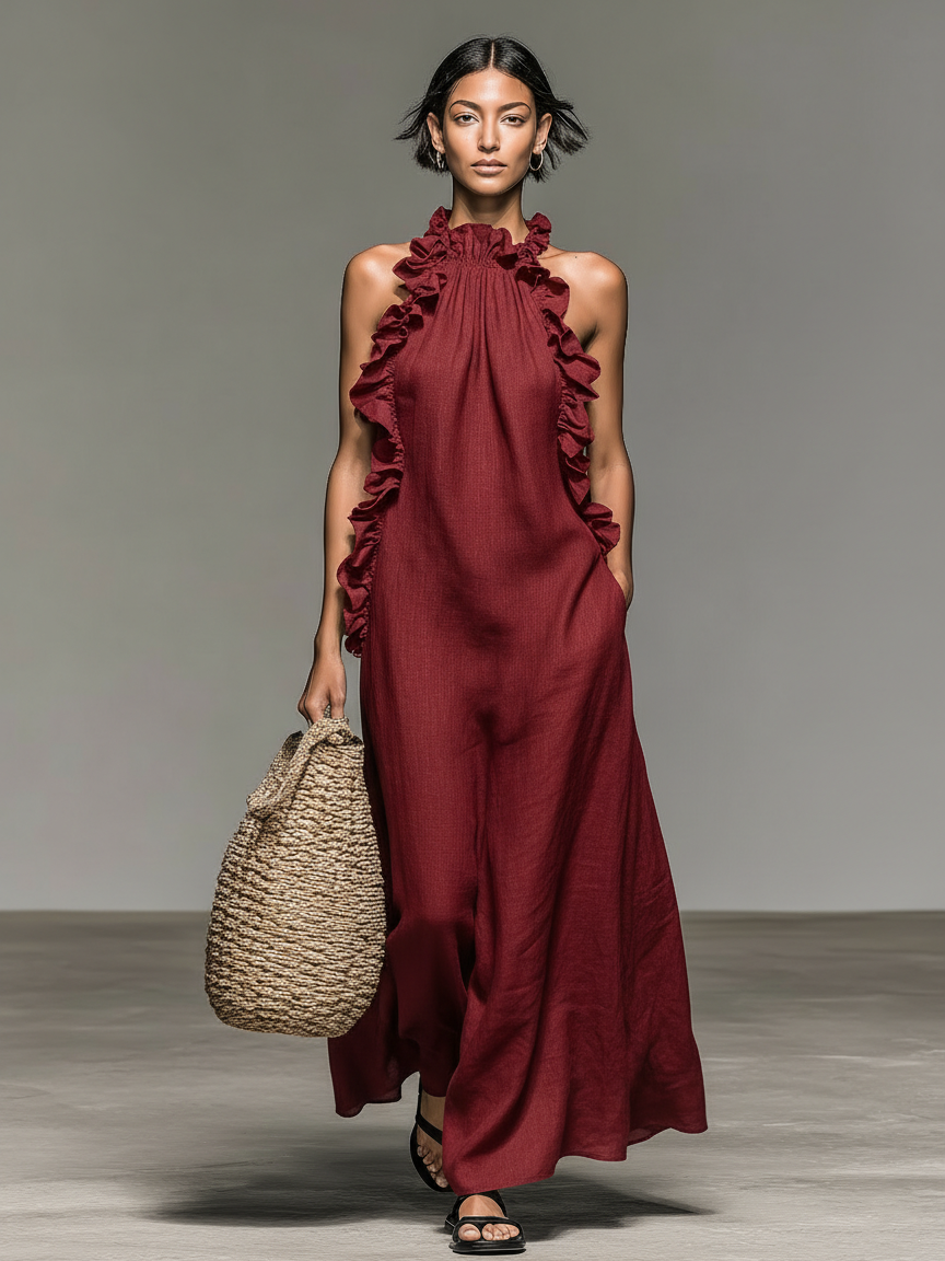 Damen Maxikleid mit Raffung für Sommer und Urlaub – Bild 2