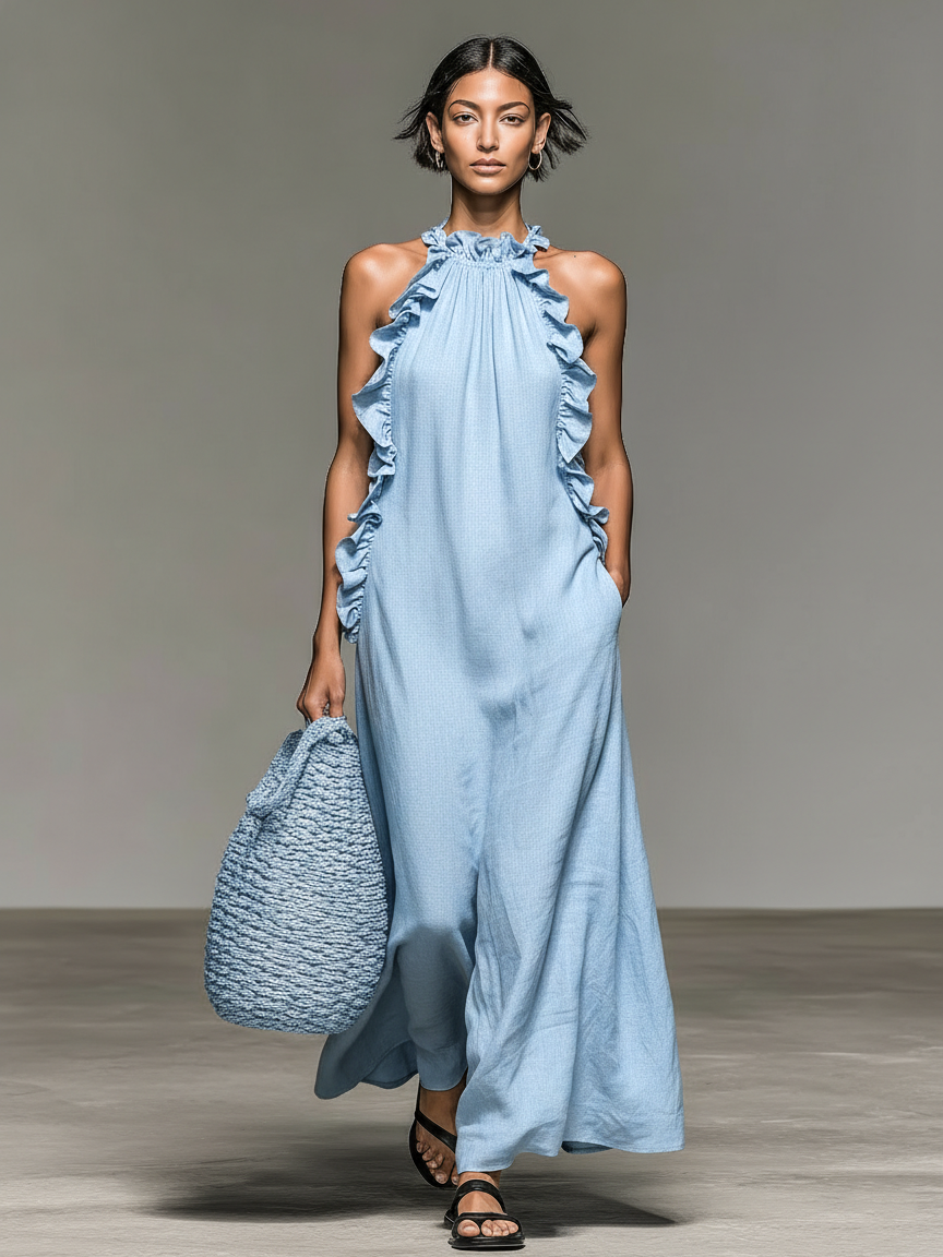 Damen Maxikleid mit Raffung für Sommer und Urlaub – Bild 3