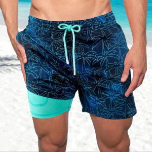 Herren Badehose gemustert mit Kordelzug & Innentasche