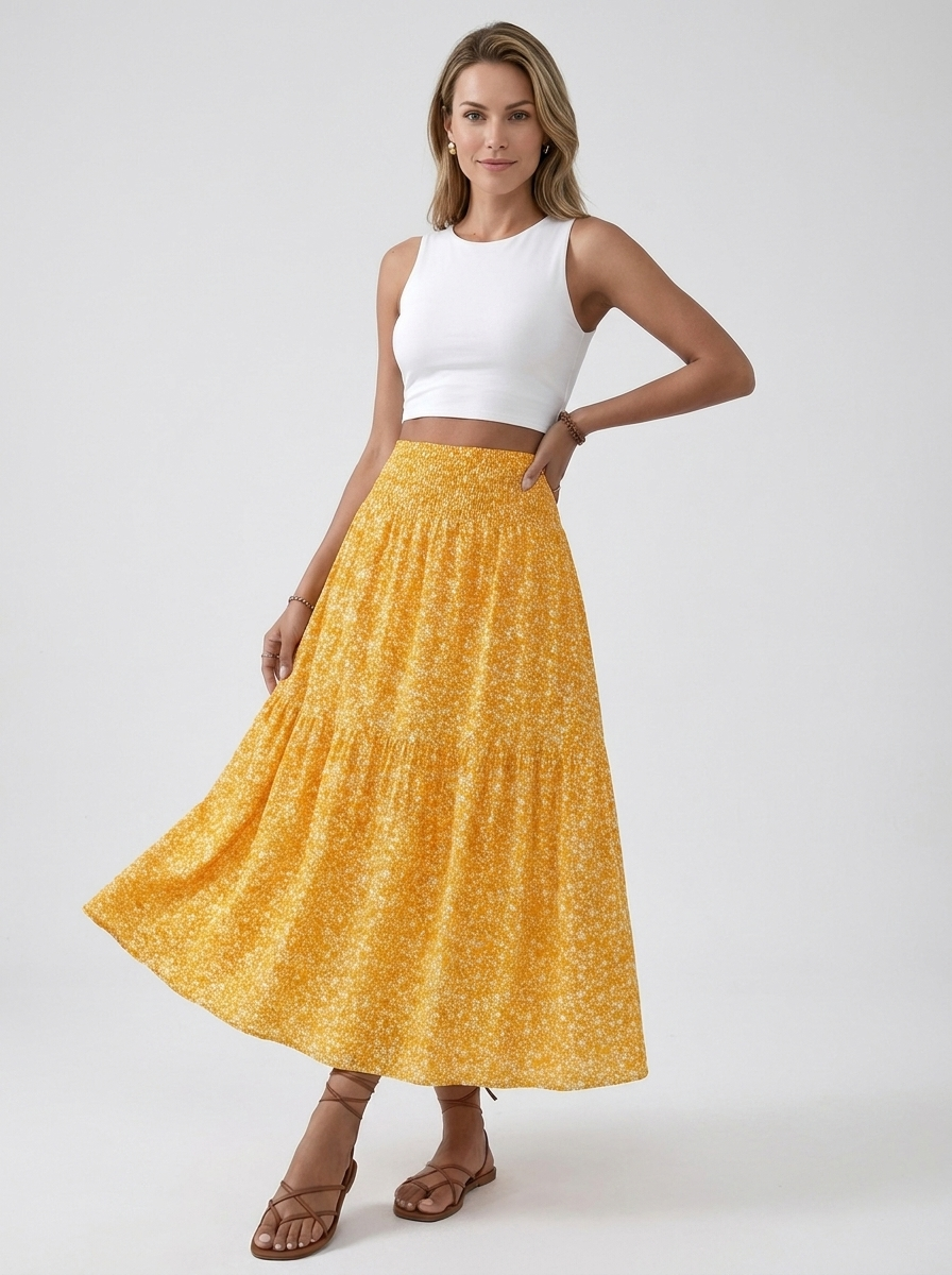 Damen Midi Rock mit gesmoktem Bund & luftiger Passform – Bild 10
