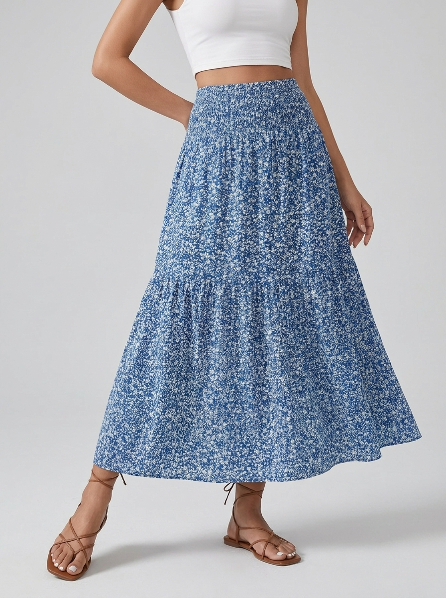 Damen Midi Rock mit gesmoktem Bund & luftiger Passform – Bild 5