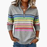 Damen Sweatshirt Stehkragen Baumwollmischung Langarm