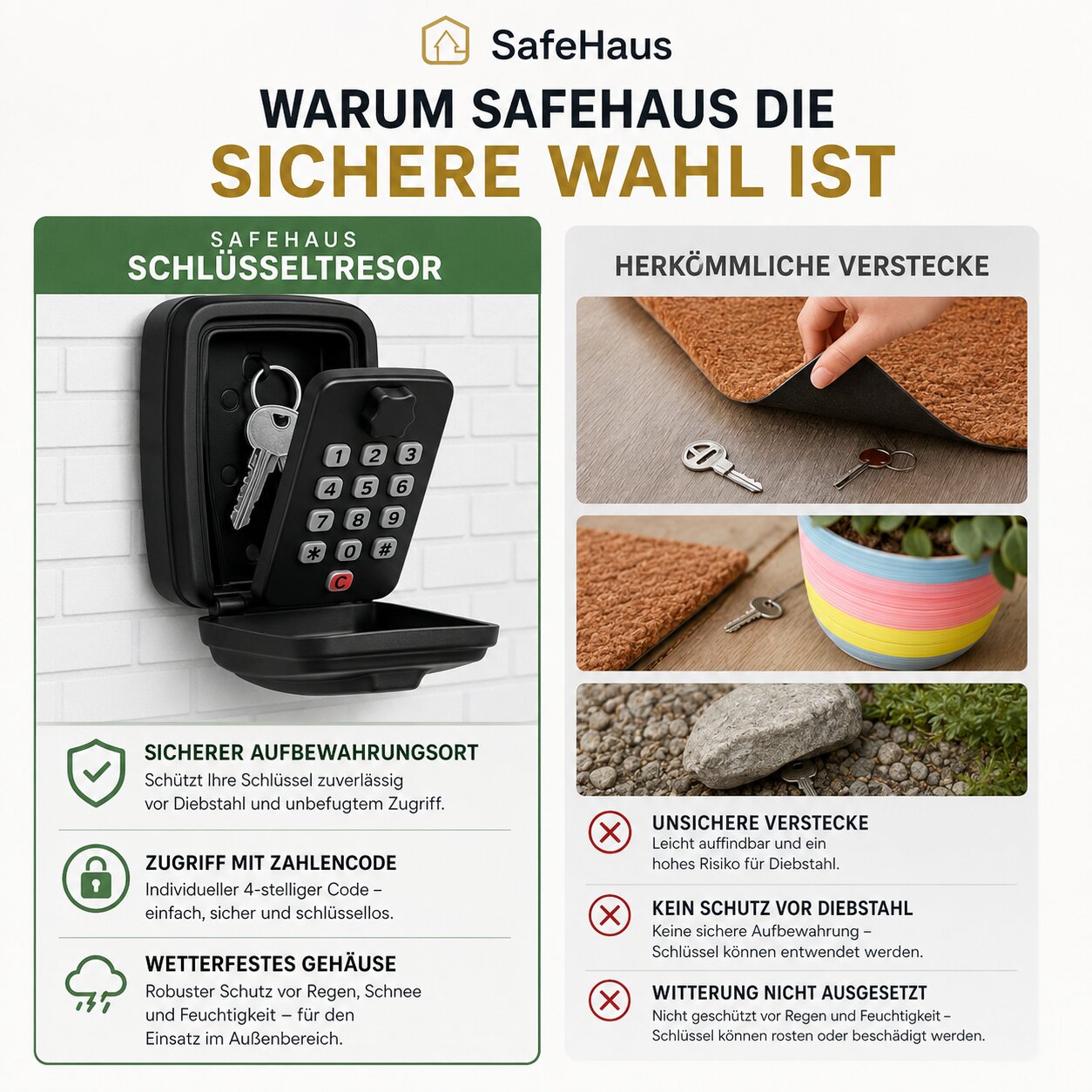 Schlüsselsafe wetterfest für Außen mit Zahlencode Wandmontage – Bild 5