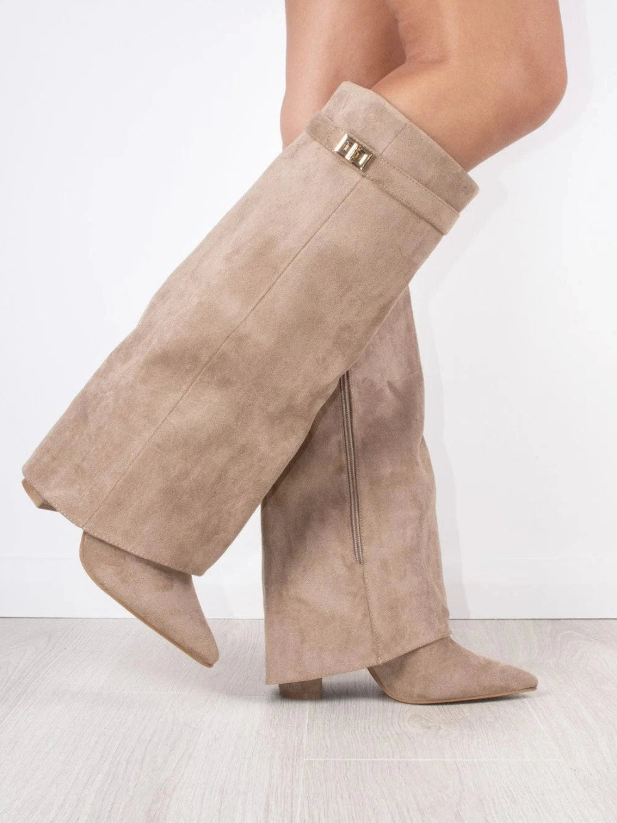 Damen Stiefel aus Kalbsvelours mit goldenem Verschluss – Bild 4