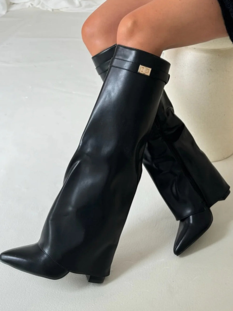 Damen Stiefel aus Kalbsvelours mit goldenem Verschluss – Bild 5