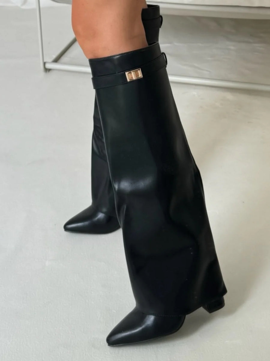 Damen Stiefel aus Kalbsvelours mit goldenem Verschluss – Bild 16