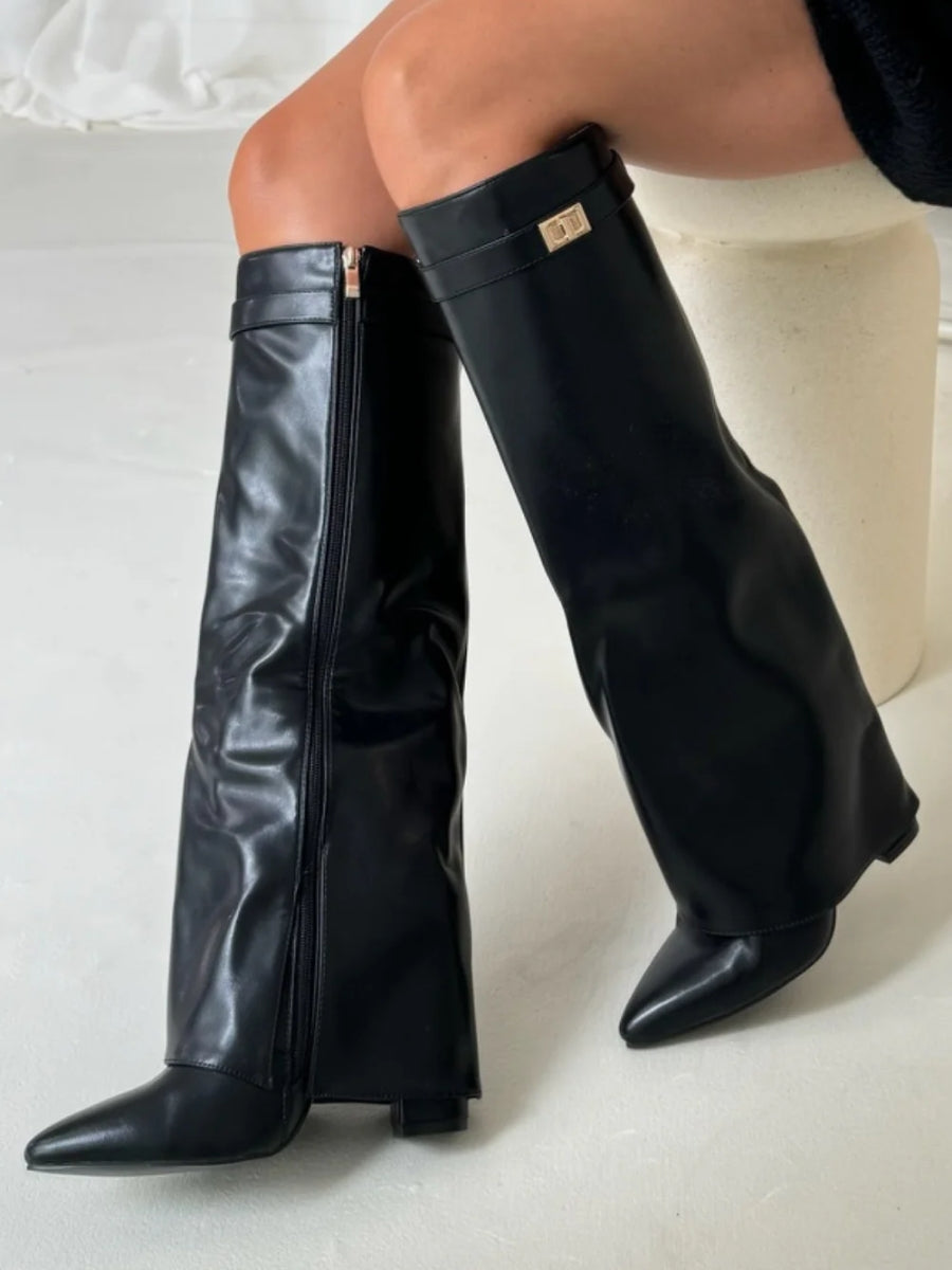 Damen Stiefel aus Kalbsvelours mit goldenem Verschluss – Bild 15