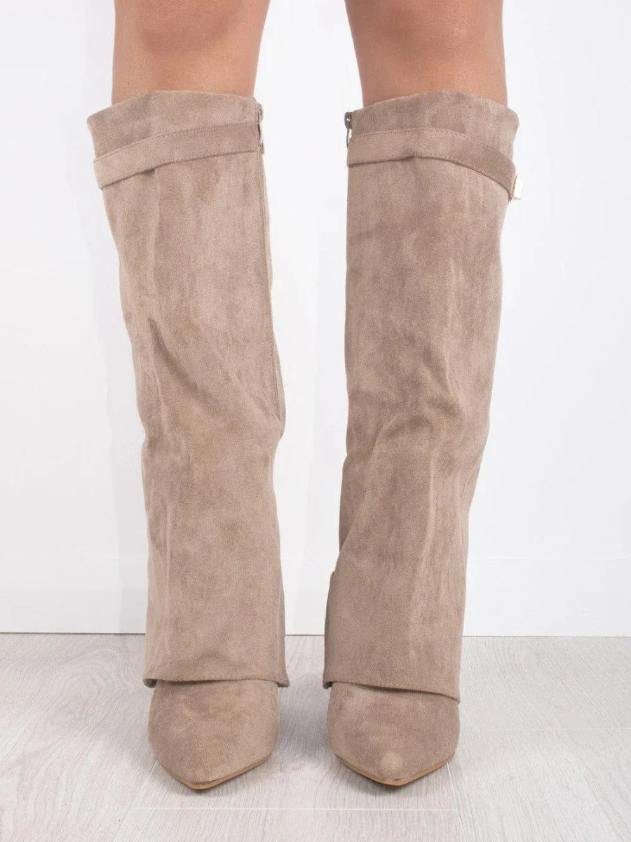 Damen Stiefel aus Kalbsvelours mit goldenem Verschluss – Bild 10