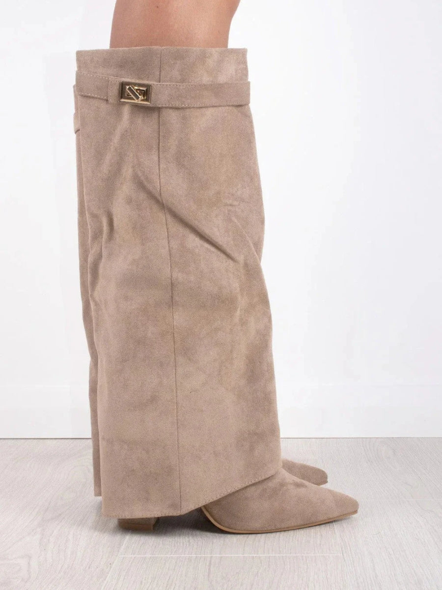 Damen Stiefel aus Kalbsvelours mit goldenem Verschluss – Bild 12