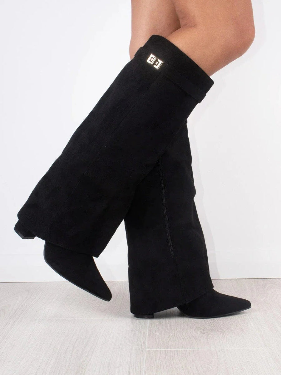 Damen Stiefel aus Kalbsvelours mit goldenem Verschluss – Bild 7