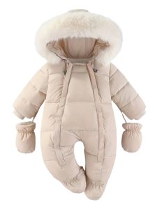 Baby-Overall kuschelig warm mit Kunstfellkapuze