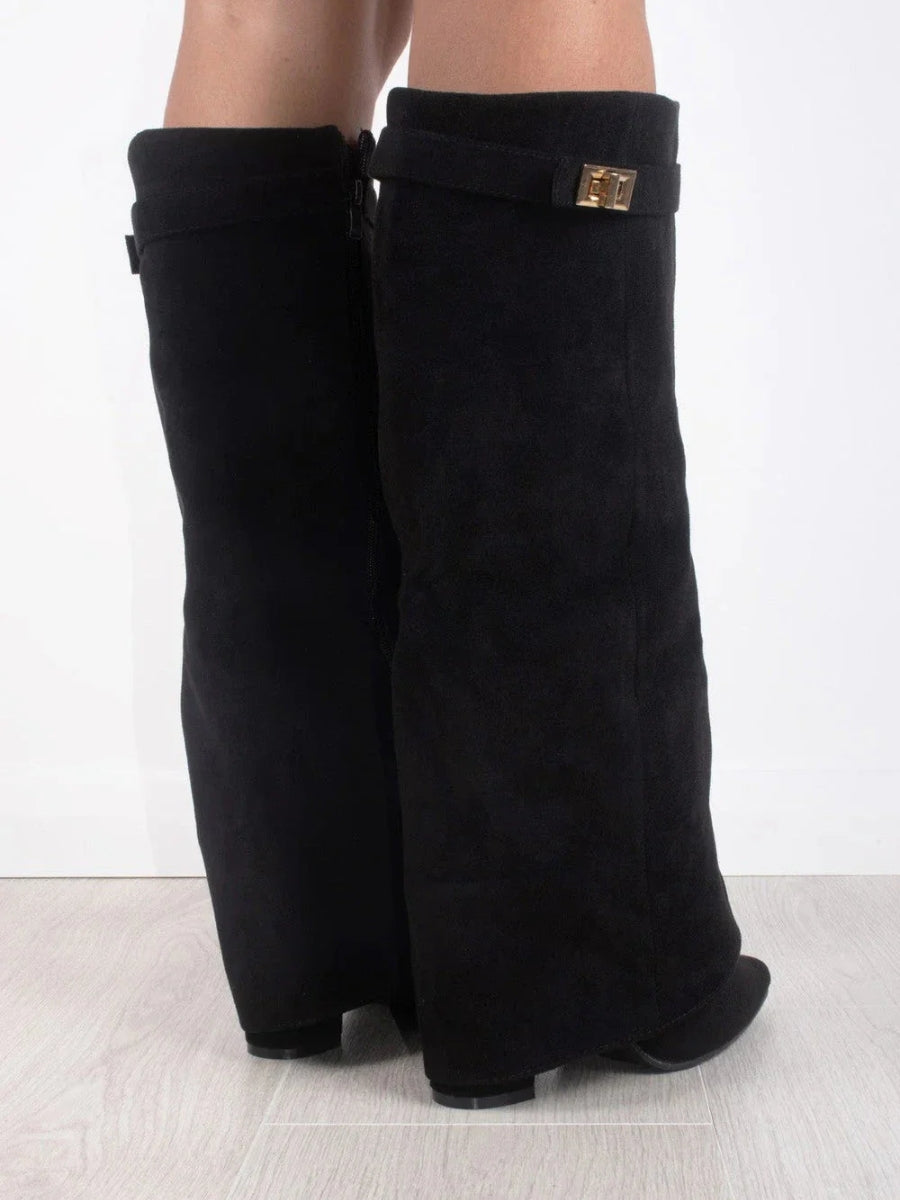 Damen Stiefel aus Kalbsvelours mit goldenem Verschluss – Bild 9