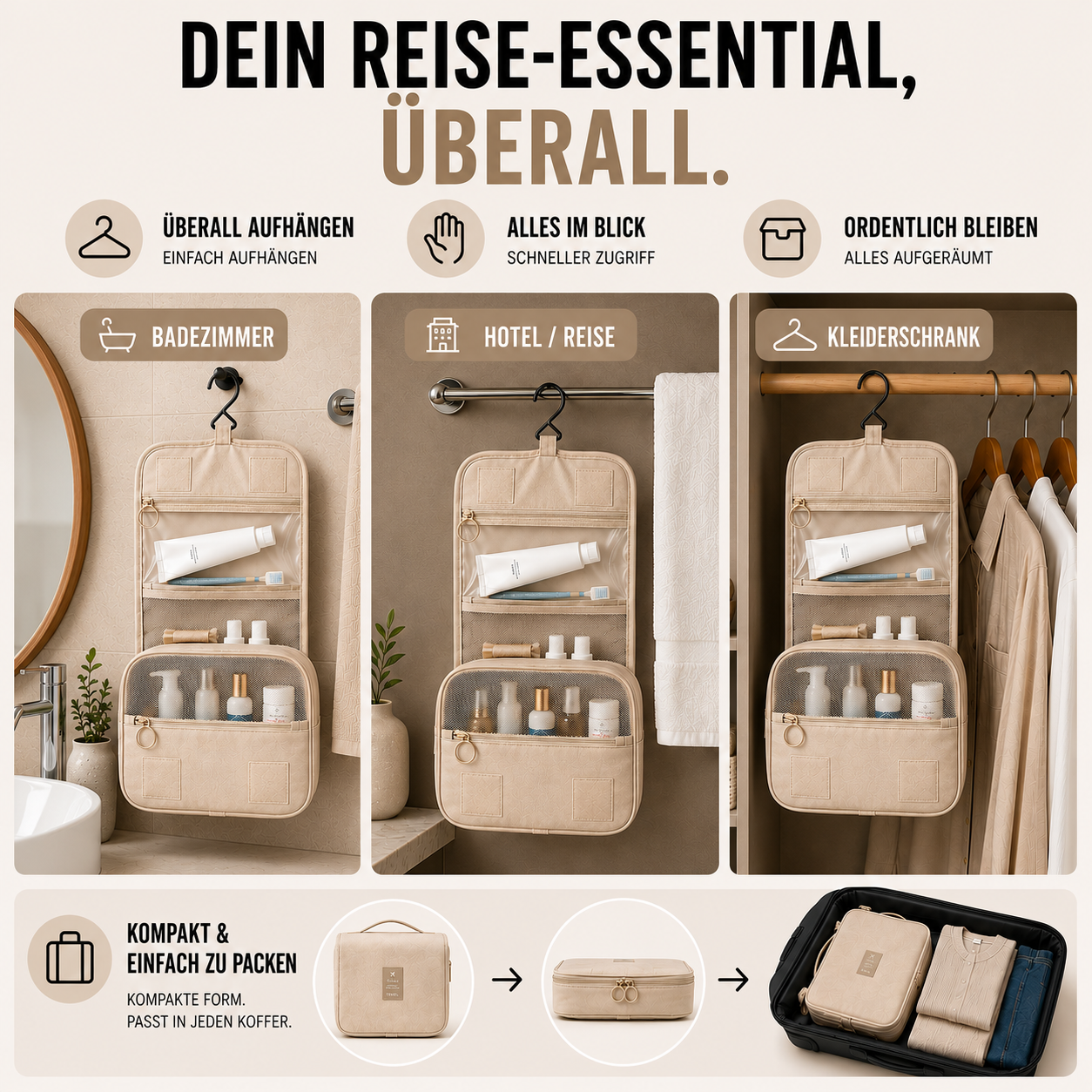 Toilettentasche aufhängbar Reise Organizer Twill-Oxford – Bild 11
