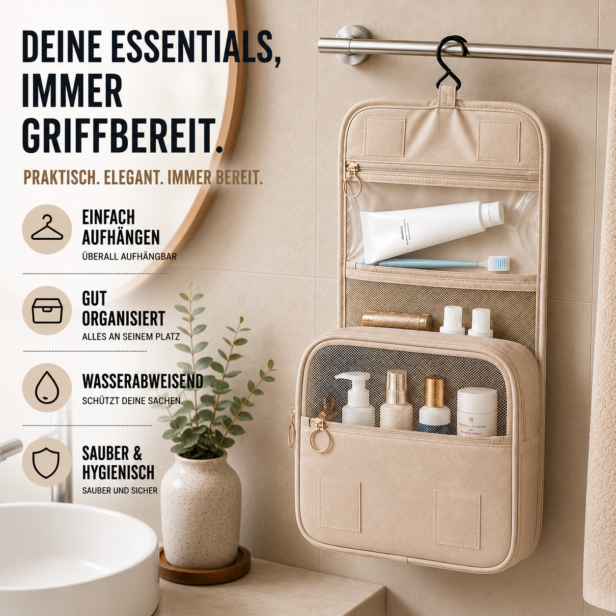 Toilettentasche aufhängbar Reise Organizer Twill-Oxford – Bild 8