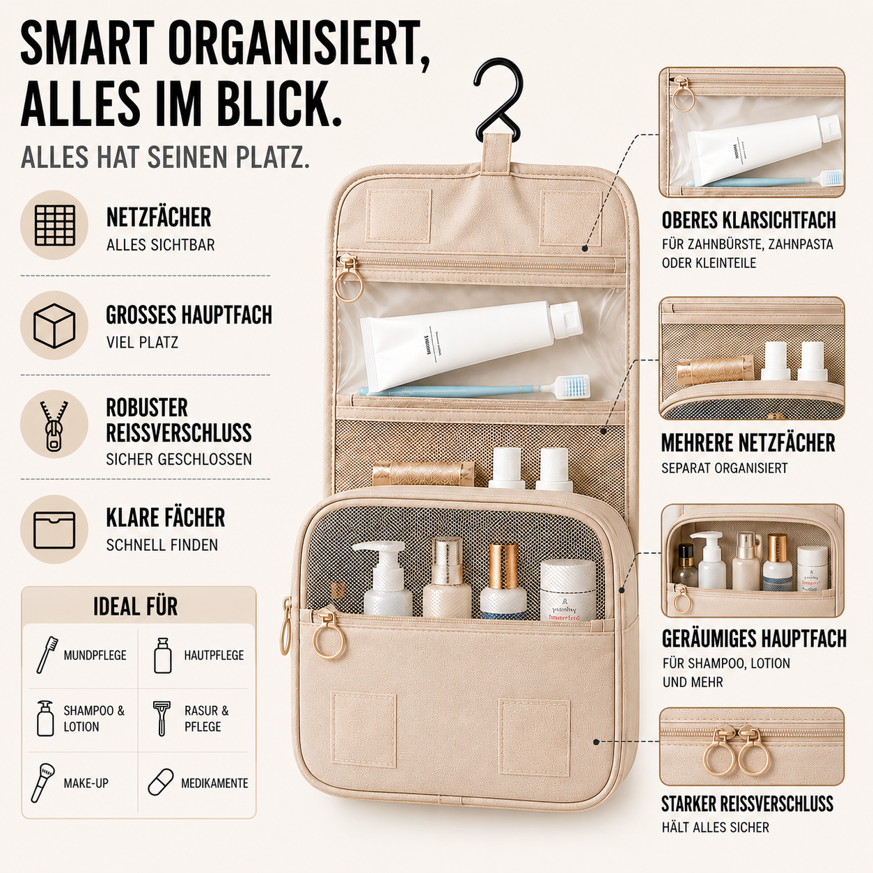 Toilettentasche aufhängbar Reise Organizer Twill-Oxford – Bild 9