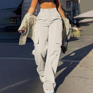 Damen Cargohose hoher Taille gerades Bein Knöchellänge