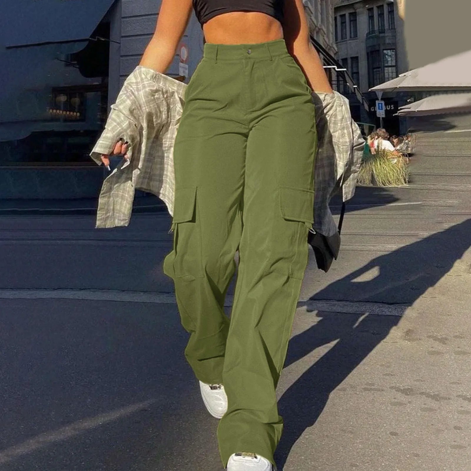 Damen Cargohose hoher Taille gerades Bein Knöchellänge – Bild 3