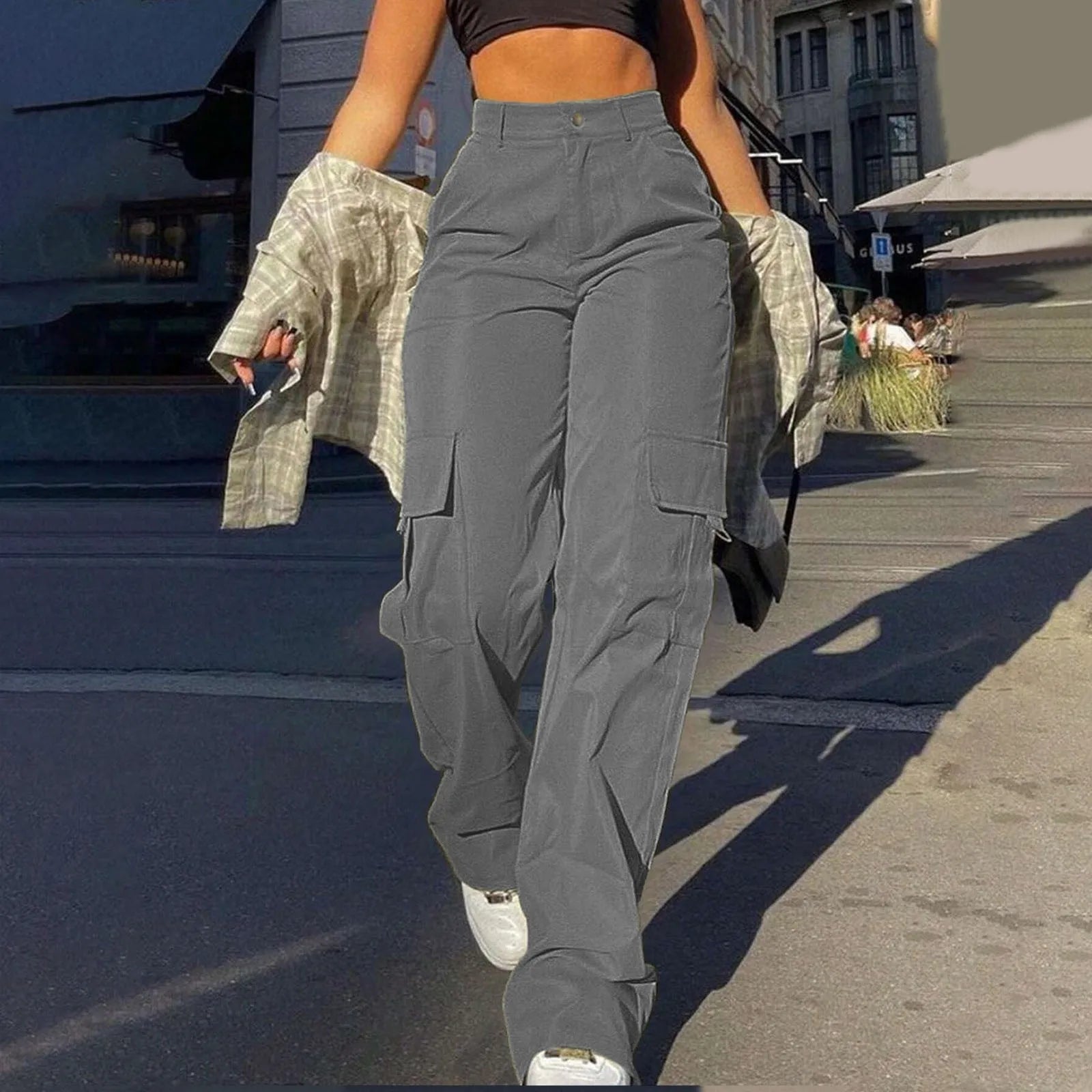 Damen Cargohose hoher Taille gerades Bein Knöchellänge – Bild 4