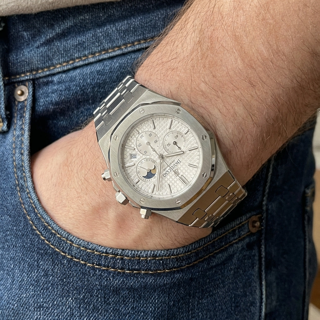 Herren Uhr mit Datumsanzeige & Mondphasen-Stil – Bild 6