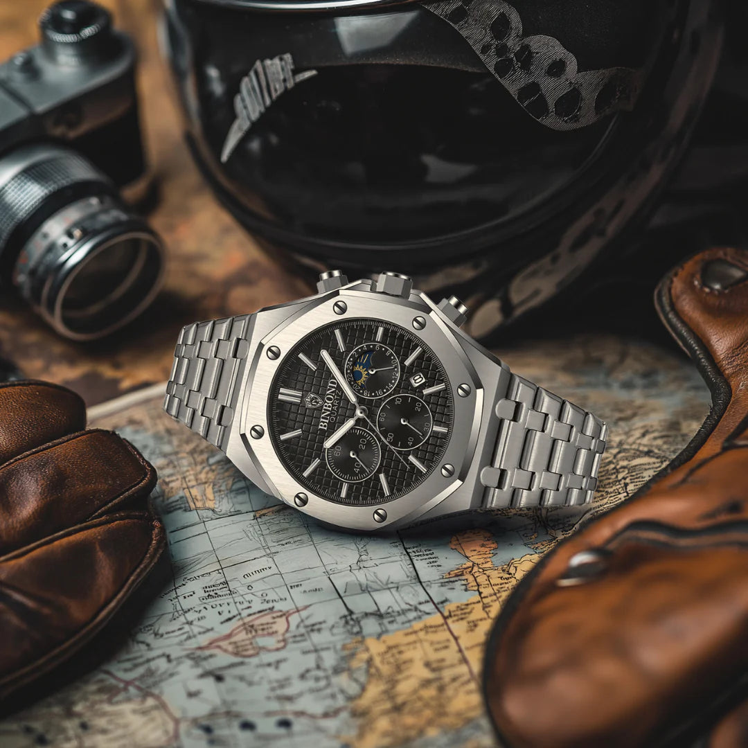 Herren Uhr mit Datumsanzeige & Mondphasen-Stil – Bild 8