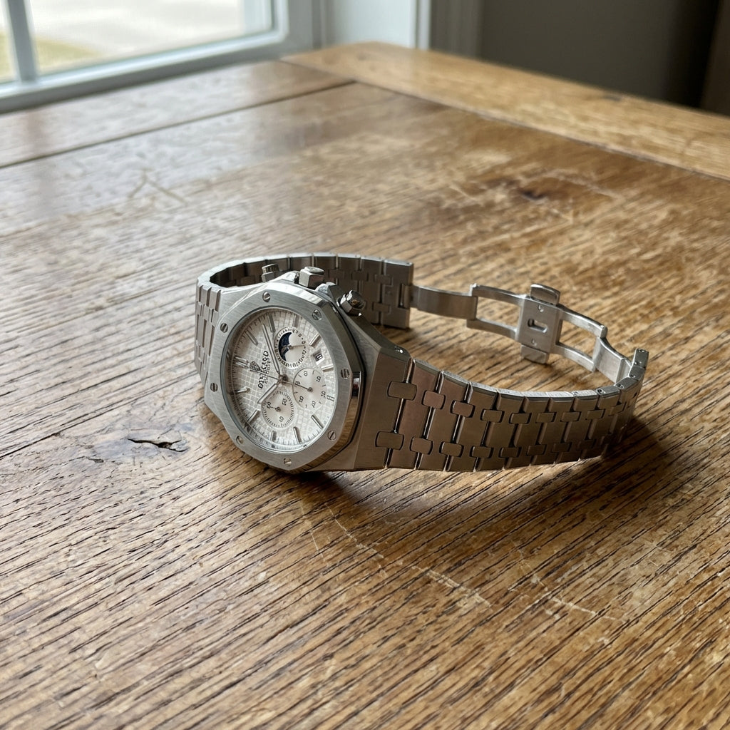 Herren Uhr mit Datumsanzeige & Mondphasen-Stil – Bild 9