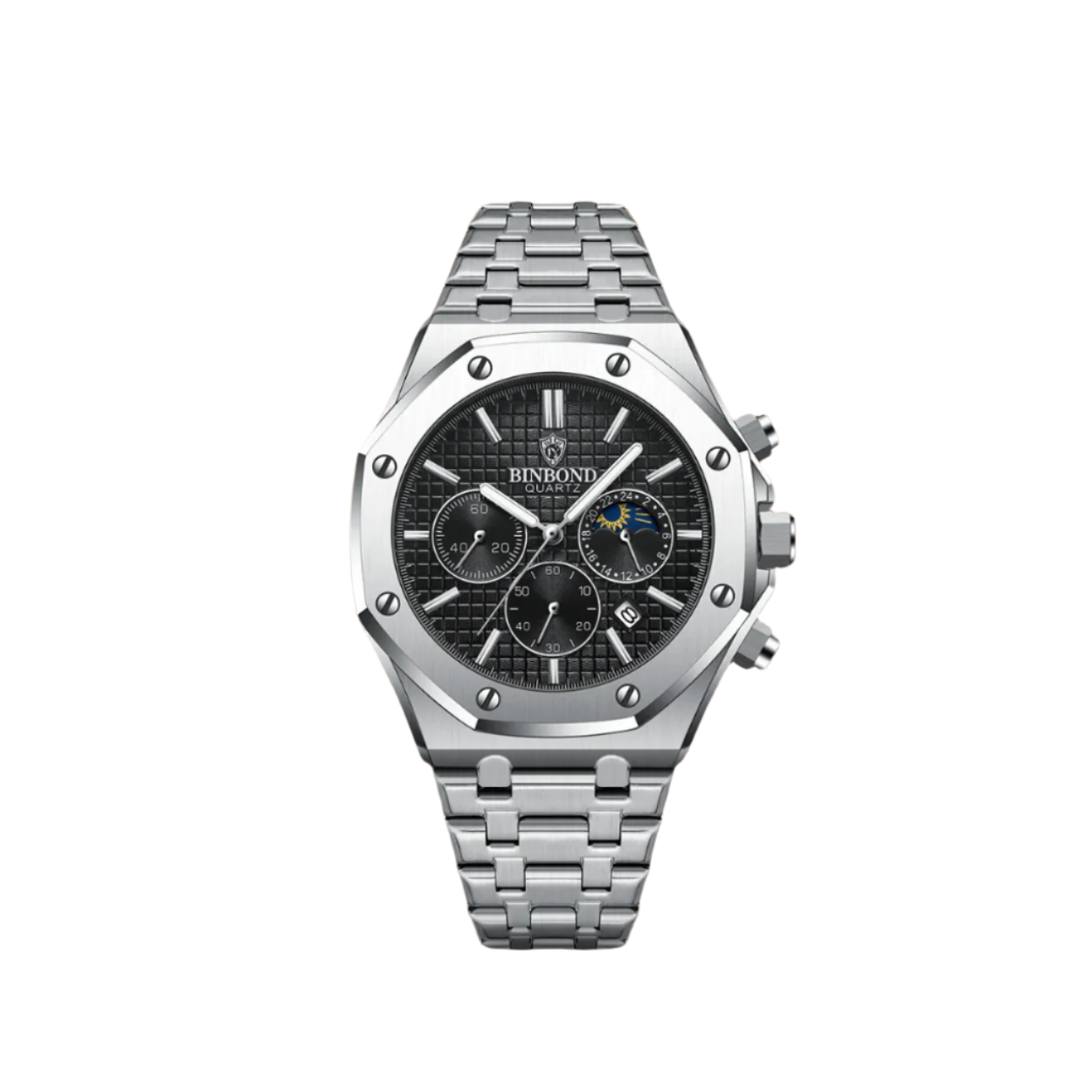 Herren Uhr mit Datumsanzeige & Mondphasen-Stil – Bild 2