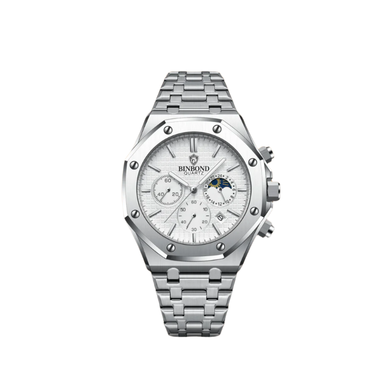 Herren Uhr mit Datumsanzeige & Mondphasen-Stil