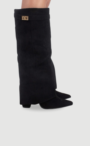 Damen Stiefel aus Kalbsvelours mit goldenem Verschluss
