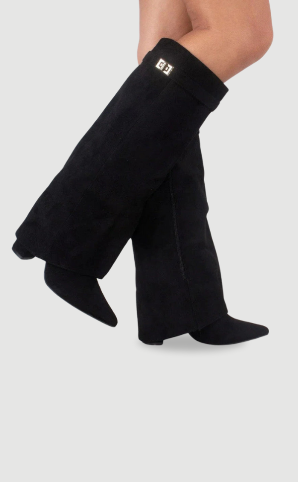Damen Stiefel aus Kalbsvelours mit goldenem Verschluss – Bild 2