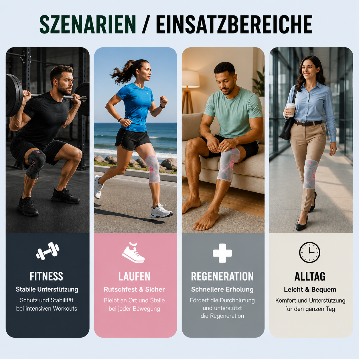 Kniebandage Kompression Sport Alltag Schmerzlinderung – Bild 8