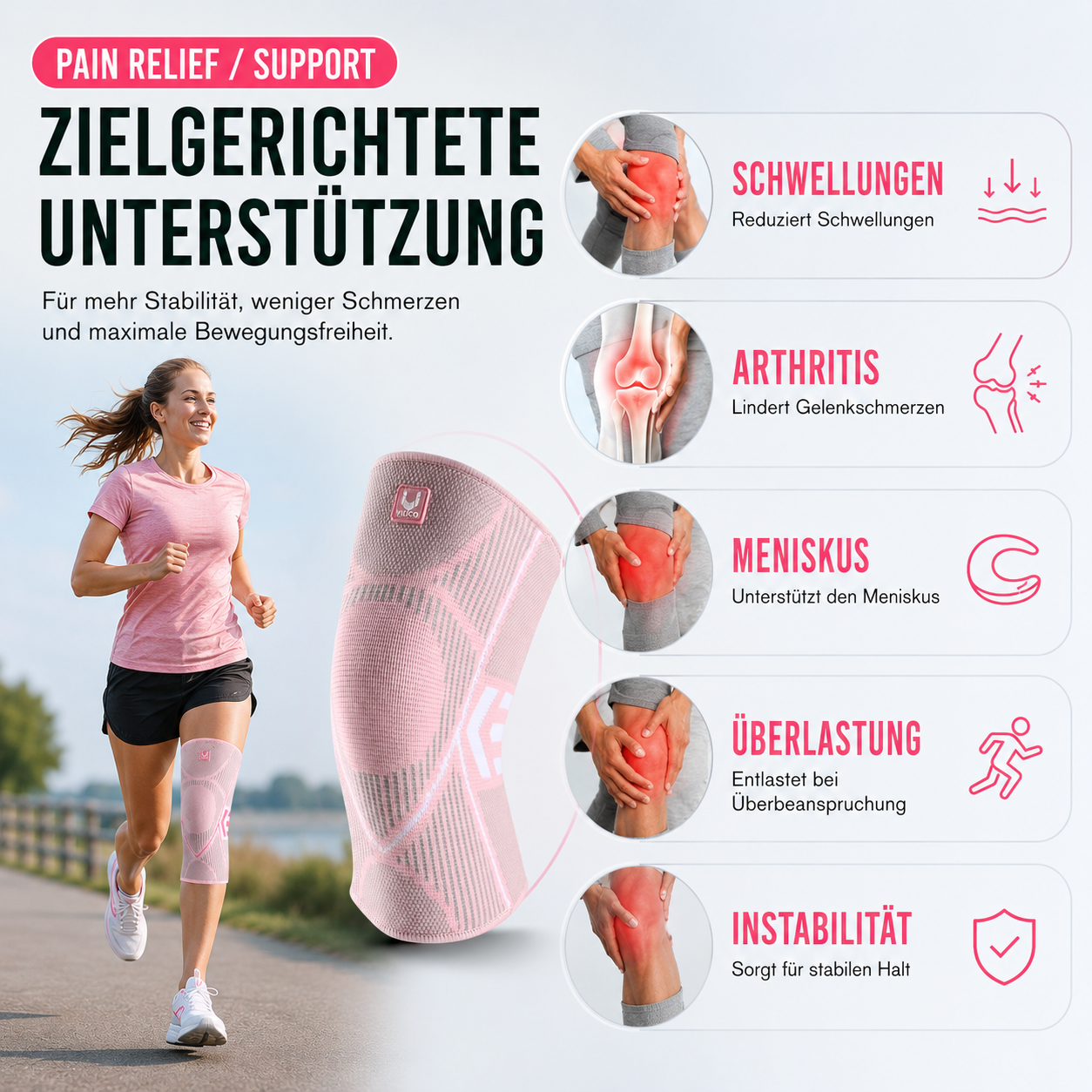 Kniebandage Kompression Sport Alltag Schmerzlinderung – Bild 6