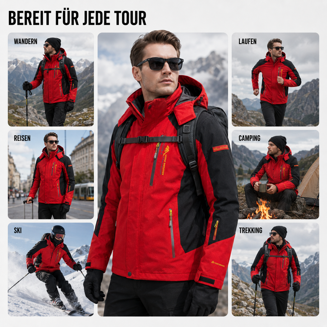 Herren Wanderjacke wasserdicht winddicht für Outdoor Trekking – Bild 10