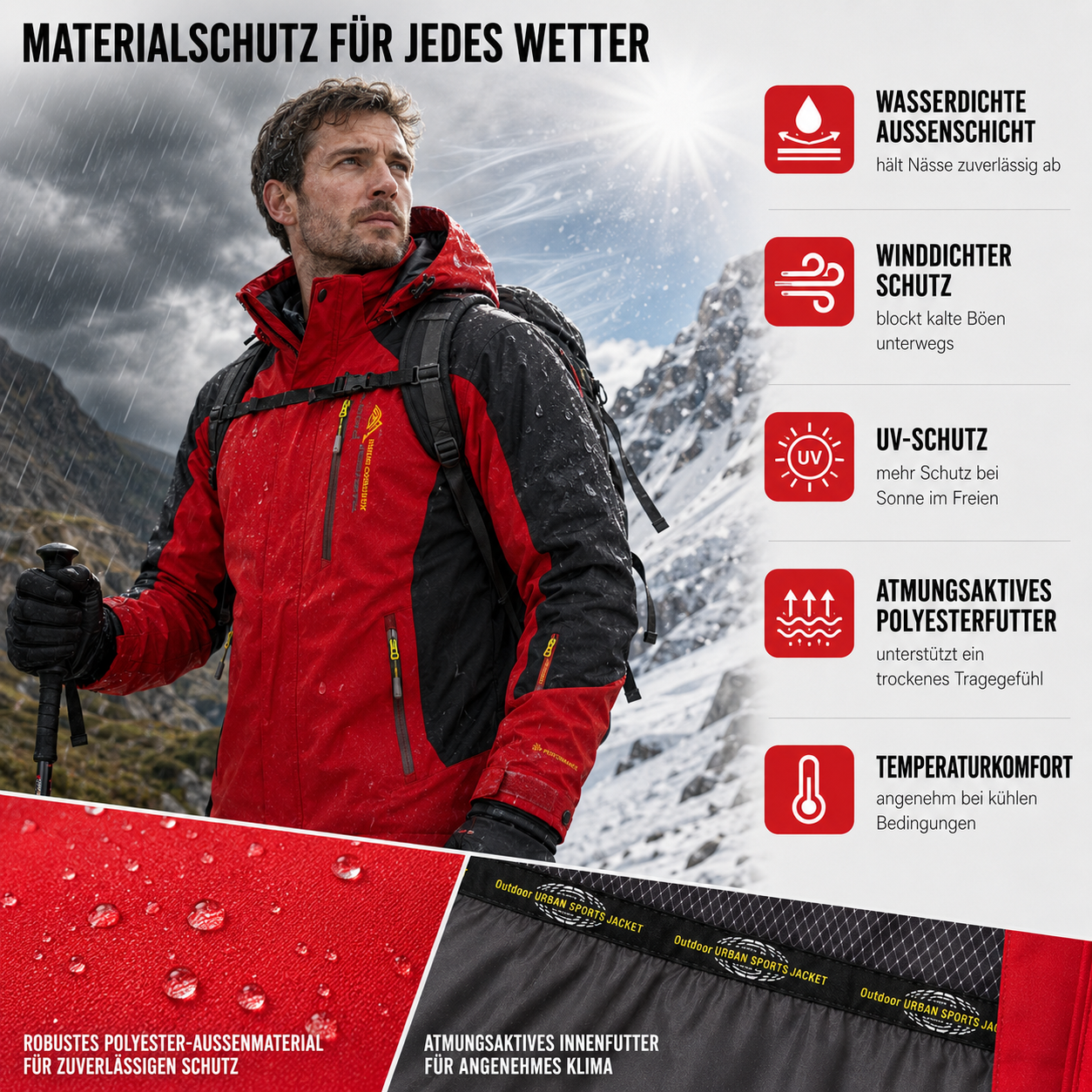 Herren Wanderjacke wasserdicht winddicht für Outdoor Trekking – Bild 7