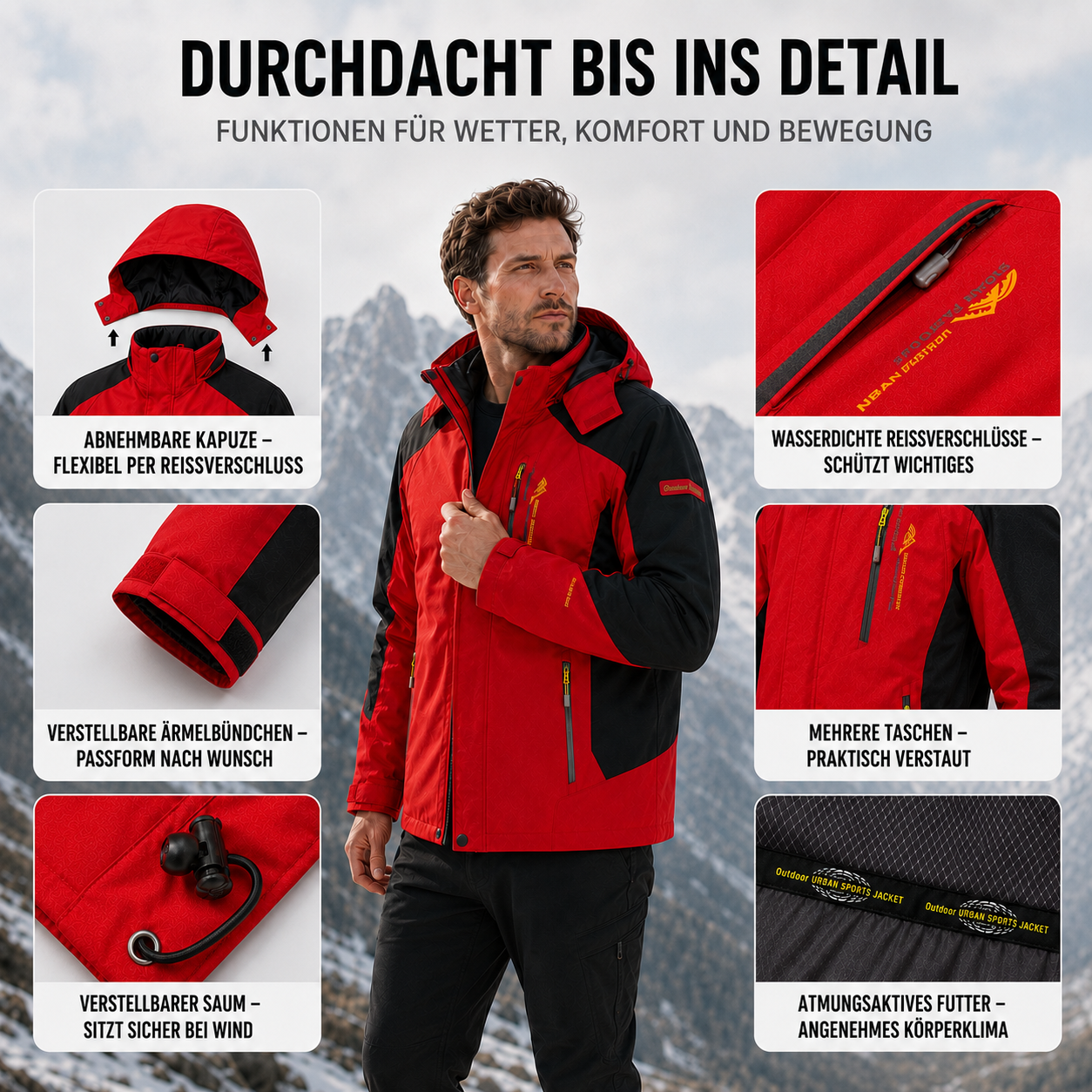 Herren Wanderjacke wasserdicht winddicht für Outdoor Trekking – Bild 8