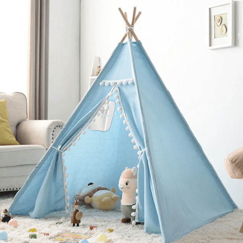 Tipi Zelt Kinder mit Seitenfenstern & Pompon-Besatz 1.1m – Bild 3
