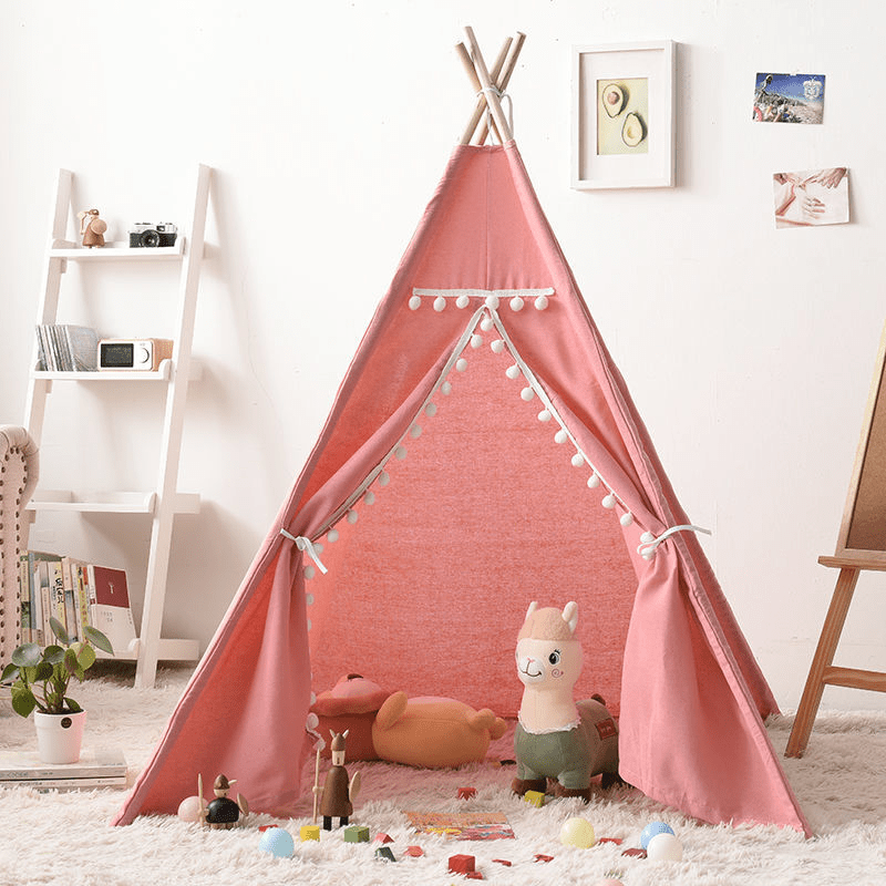 Tipi Zelt Kinder mit Seitenfenstern & Pompon-Besatz 1.1m – Bild 2
