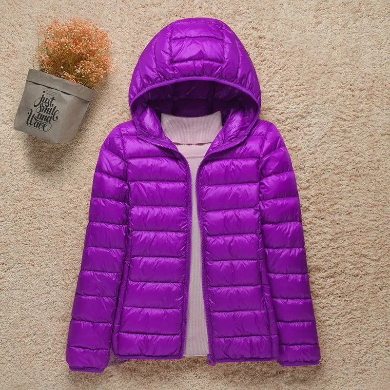 Damen Daunenjacke ultraleicht Kapuze Outdoor Herbst – Bild 9