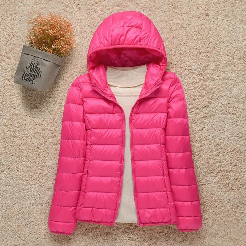 Damen Daunenjacke ultraleicht Kapuze Outdoor Herbst – Bild 6