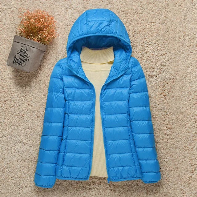 Damen Daunenjacke ultraleicht Kapuze Outdoor Herbst – Bild 3