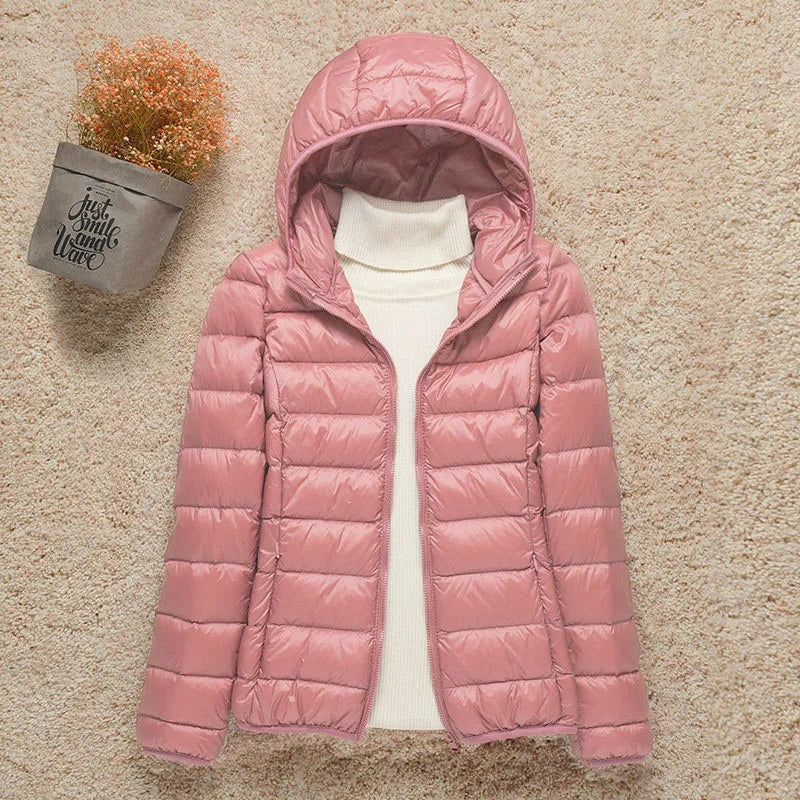 Damen Daunenjacke ultraleicht Kapuze Outdoor Herbst – Bild 5