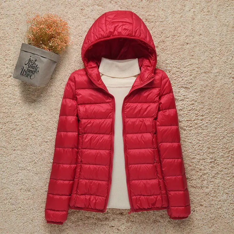 Damen Daunenjacke ultraleicht Kapuze Outdoor Herbst – Bild 7
