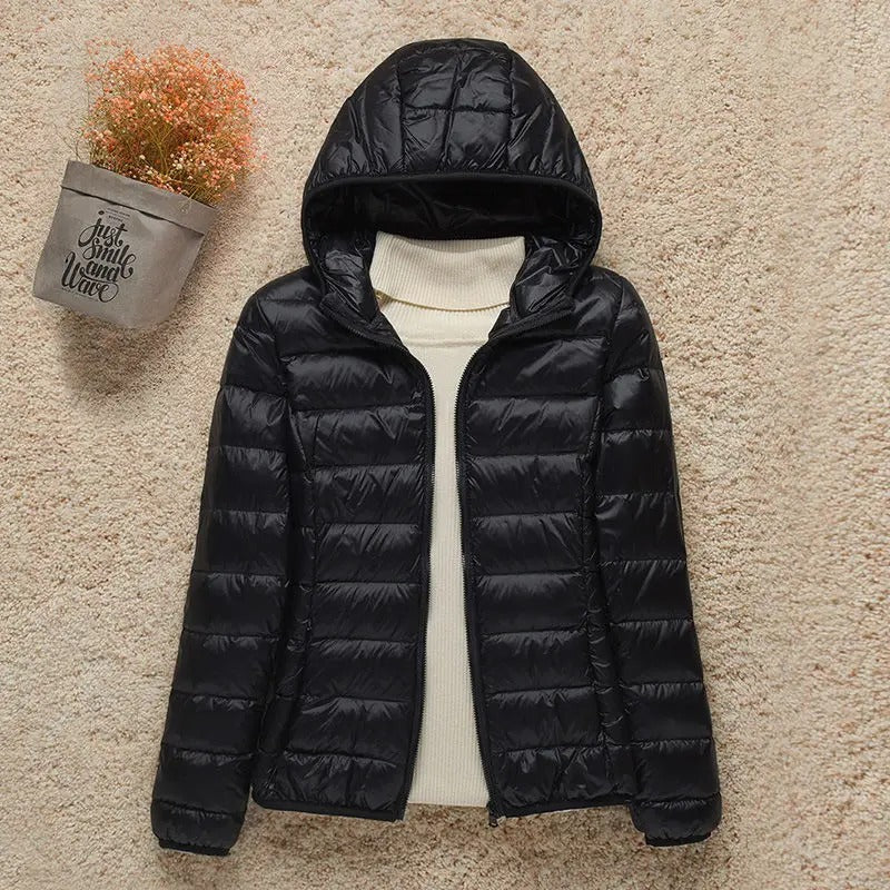 Damen Daunenjacke ultraleicht Kapuze Outdoor Herbst – Bild 4