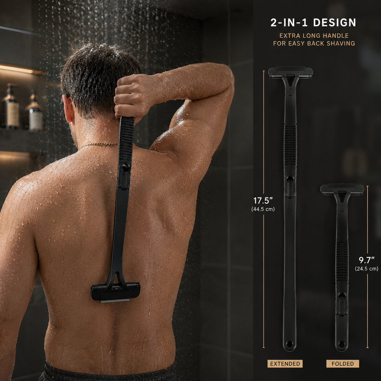 Rückenrasierer für Herren faltbar mit Edelstahlklingen – Bild 8