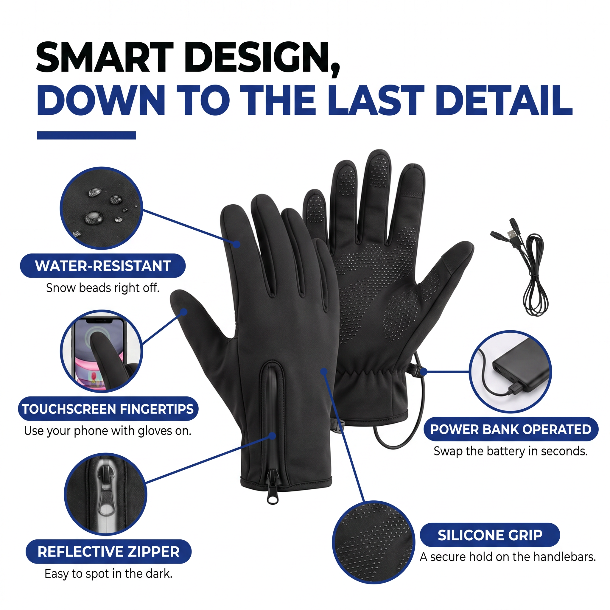Beheizte Handschuhe – Winddicht, Wasserabweisend, Touchscreen-fähig – Bild 3