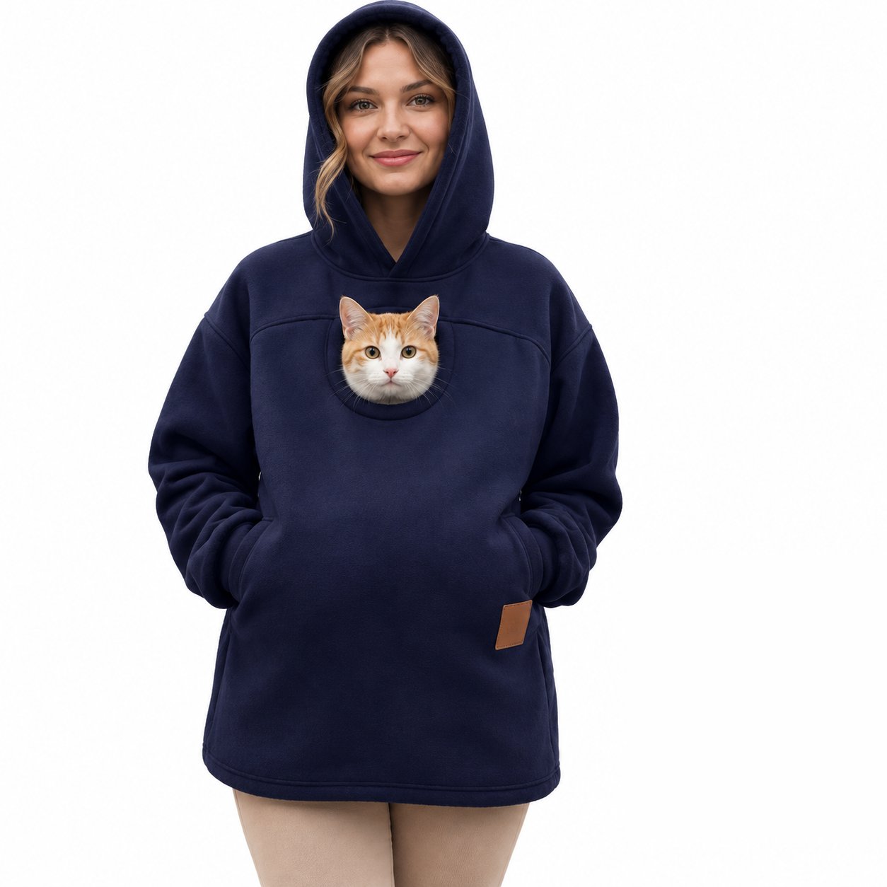 Kapuzenpullover Oversize mit Tier-Bauchtasche Fleece – Bild 2