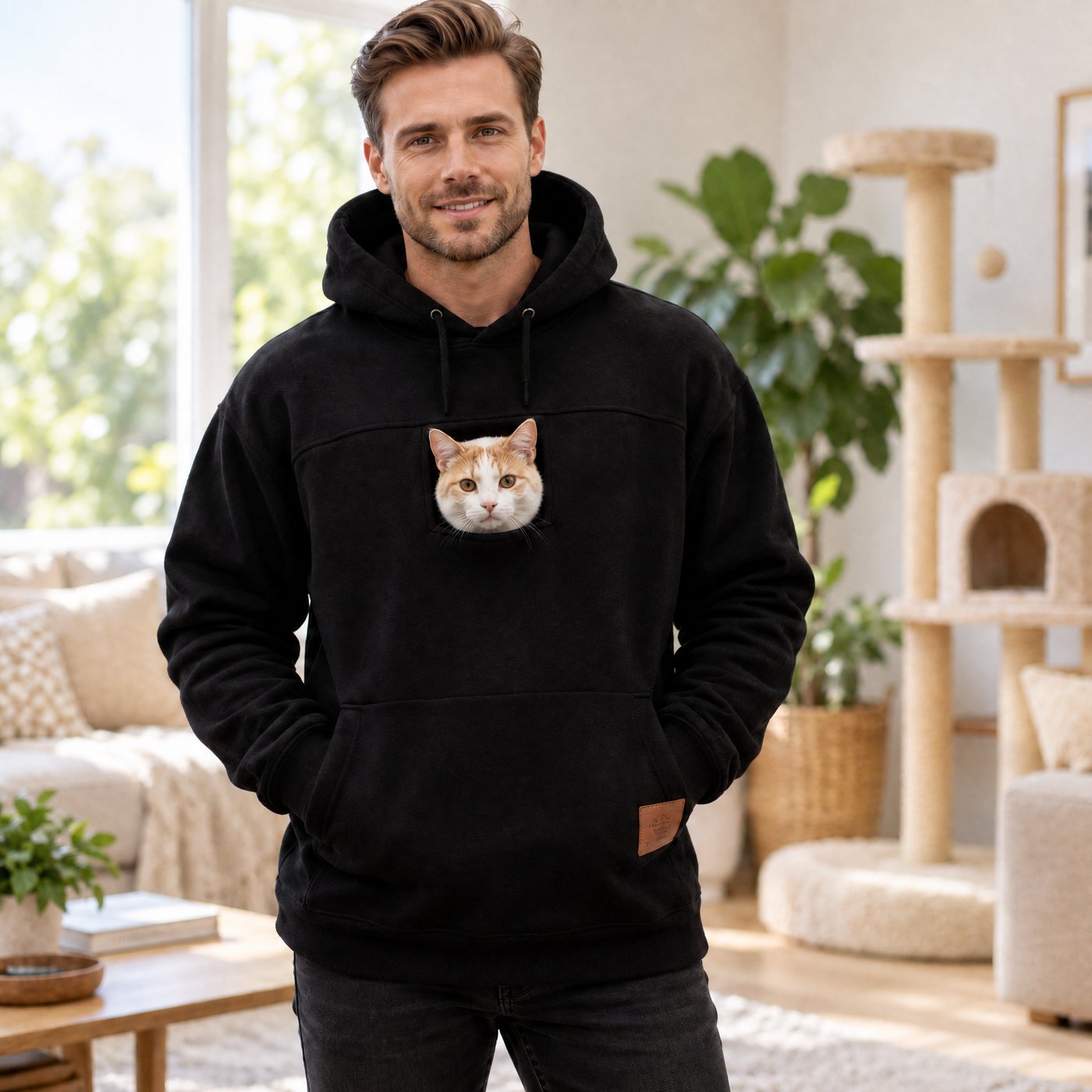 Kapuzenpullover Oversize mit Tier-Bauchtasche Fleece – Bild 4