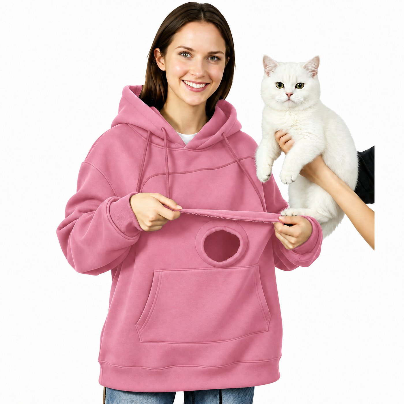 Kapuzenpullover Oversize mit Tier-Bauchtasche Fleece