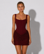 Damen Kleid mit Korsett-Oberteil Paillettenrock Schnürung